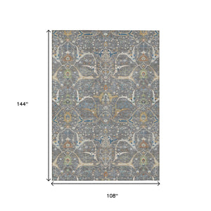 HomeRoots 9' Indoor Outdoor Area Rug - Gray Green & Copper Floral Design, Machine Washable, Durable & Versatile 640444