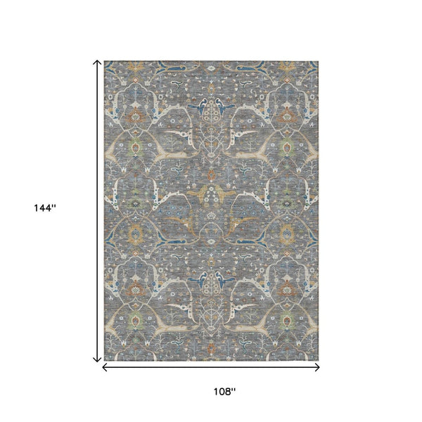 HomeRoots 9' Indoor Outdoor Area Rug - Gray Green & Copper Floral Design, Machine Washable, Durable & Versatile 640444