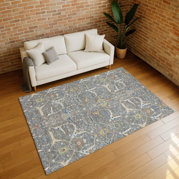 HomeRoots 9' Indoor Outdoor Area Rug - Gray Green & Copper Floral Design, Machine Washable, Durable & Versatile 640444