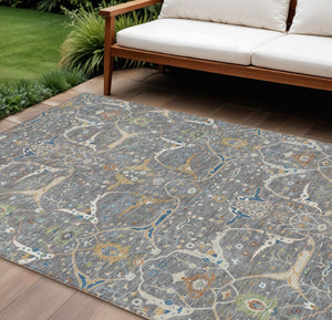 HomeRoots 10' Floral Washable Area Rug in Gray Green & Copper - Durable, Stylish Indoor/Outdoor Design! 640445