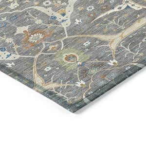 HomeRoots 10' Floral Washable Area Rug in Gray Green & Copper - Durable, Stylish Indoor/Outdoor Design! 640445