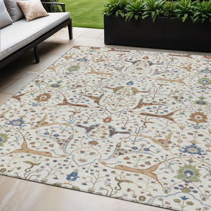 HomeRoots 5' Indoor Outdoor Ivory and Copper Floral Area Rug - Washable, Durable & Stylish for Any Space 640447