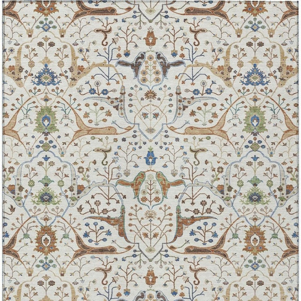 HomeRoots 10' X 14' Elegant Ivory, Copper & Blue Floral Washable Rug - Perfect for Indoor & Outdoor Use! 640451