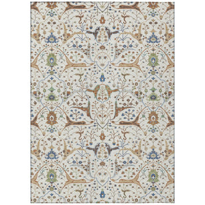 HomeRoots 10' X 14' Elegant Ivory, Copper & Blue Floral Washable Rug - Perfect for Indoor & Outdoor Use! 640451