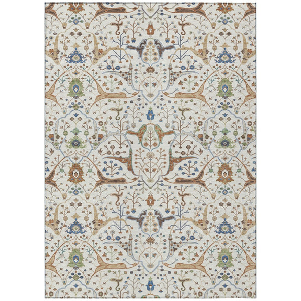 HomeRoots 10' X 14' Elegant Ivory, Copper & Blue Floral Washable Rug - Perfect for Indoor & Outdoor Use! 640451