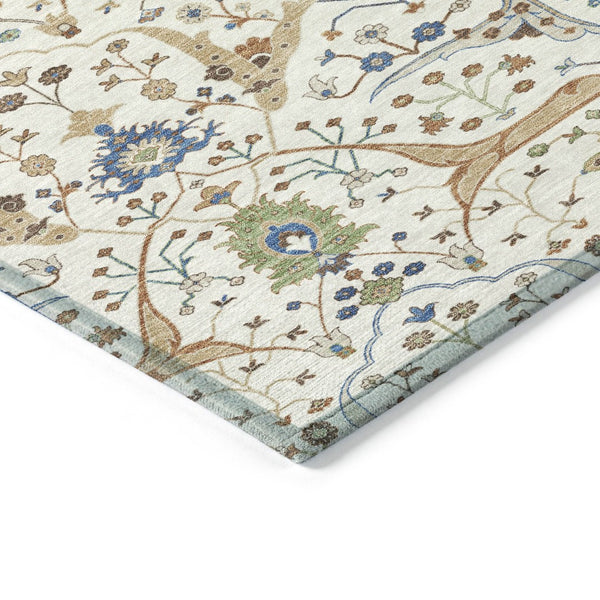 HomeRoots 10' X 14' Elegant Ivory, Copper & Blue Floral Washable Rug - Perfect for Indoor & Outdoor Use! 640451