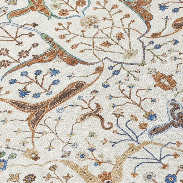 HomeRoots 10' X 14' Elegant Ivory, Copper & Blue Floral Washable Rug - Perfect for Indoor & Outdoor Use! 640451