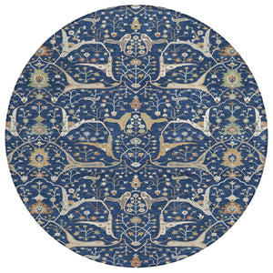 HomeRoots 8' Navy Blue Floral Area Rug – Elegant Indoor/Outdoor Washable Design for High-Traffic Spaces 640454