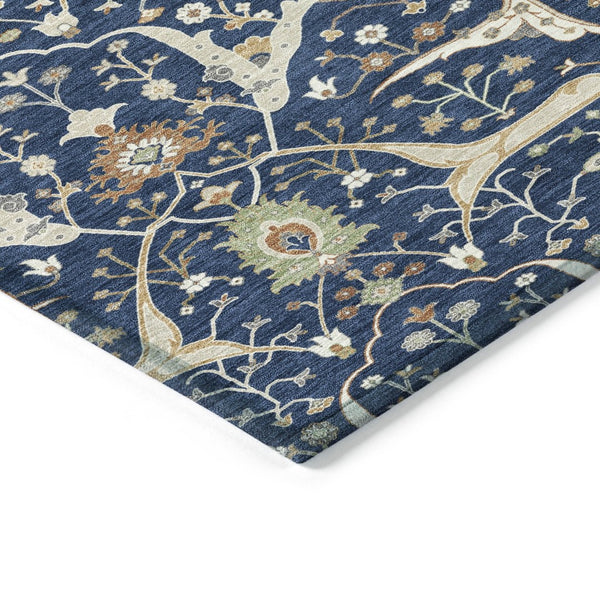 HomeRoots 8' Navy Blue Floral Area Rug – Elegant Indoor/Outdoor Washable Design for High-Traffic Spaces 640454
