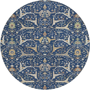 HomeRoots 8' Navy Blue Floral Area Rug – Elegant Indoor/Outdoor Washable Design for High-Traffic Spaces 640454