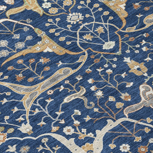 HomeRoots 8' Navy Blue Floral Area Rug – Elegant Indoor/Outdoor Washable Design for High-Traffic Spaces 640454