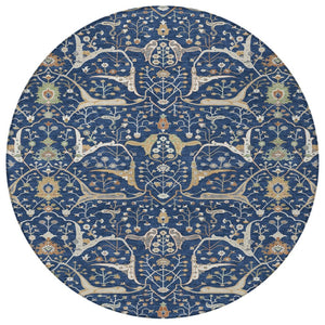 HomeRoots 8' Navy Blue Floral Area Rug – Elegant Indoor/Outdoor Washable Design for High-Traffic Spaces 640454