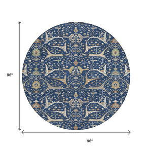 HomeRoots 8' Navy Blue Floral Area Rug – Elegant Indoor/Outdoor Washable Design for High-Traffic Spaces 640454