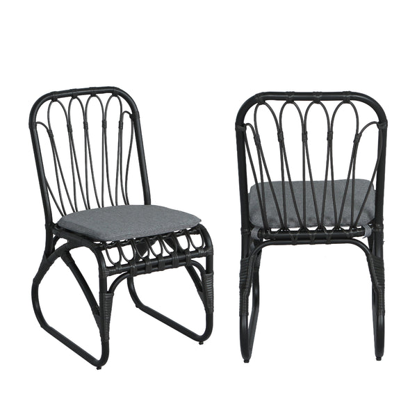 English Elm Christopher Knight Home® - Outdoor Hand-Woven PE Rattan Patio Dining Chairs Set of 2 with Iron Frame 400lb Capacity, No Assembly Required Black+ Gray N762P236169G