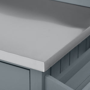 English Elm K&k Solid Fir Grill Cart Stainless Steel Top Outdoor Kitchen Station with Locking Wheels Grey+Blue N707P409087G