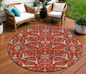 HomeRoots 8' Round Floral Area Rug in Red, Blue & Ivory – Washable, Durable for Indoor/Outdoor Use, Easy Care 640460