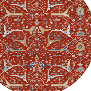 HomeRoots 8' Round Floral Area Rug in Red, Blue & Ivory – Washable, Durable for Indoor/Outdoor Use, Easy Care 640460