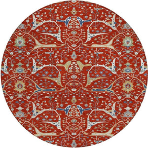 HomeRoots 8' Round Floral Area Rug in Red, Blue & Ivory – Washable, Durable for Indoor/Outdoor Use, Easy Care 640460