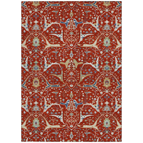 HomeRoots 9' Floral Indoor Outdoor Area Rug in Red, Blue & Ivory - Durable, Washable, & Stylish Accent Piece 640462