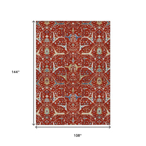 HomeRoots 9' Floral Indoor Outdoor Area Rug in Red, Blue & Ivory - Durable, Washable, & Stylish Accent Piece 640462