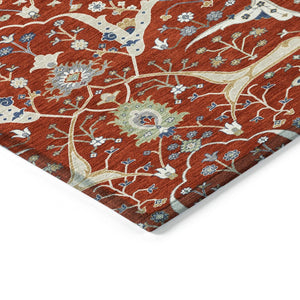 HomeRoots 10' X 14' Floral Area Rug - Washable & Durable Red, Blue, Ivory Design for Indoor/Outdoor Spaces 640463