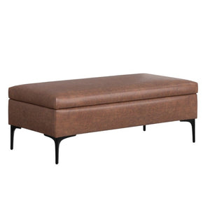 HomeRoots 48 Inch Faux Leather Storage Ottoman Sturdy Cocktail Table for Living Room Decor 640465
