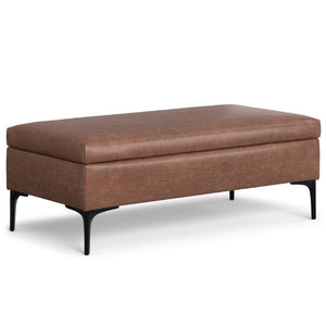48 Inch Faux Leather Storage Ottoman Sturdy Cocktail Table for Living Room Decor