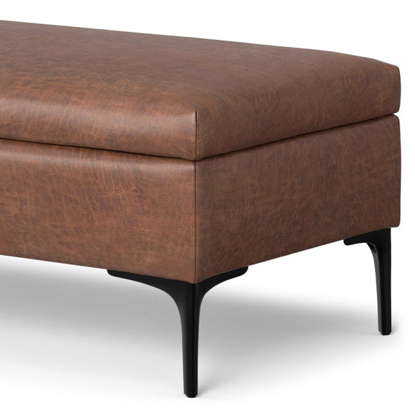48 Inch Faux Leather Storage Ottoman Sturdy Cocktail Table for Living Room Decor