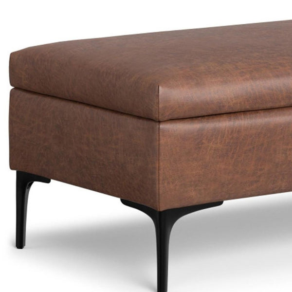 48 Inch Faux Leather Storage Ottoman Sturdy Cocktail Table for Living Room Decor