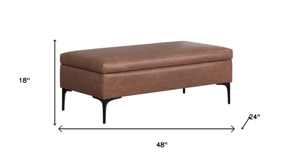 48 Inch Faux Leather Storage Ottoman Sturdy Cocktail Table for Living Room Decor
