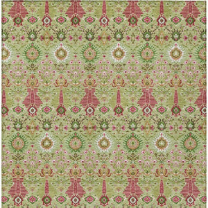 HomeRoots 5' Artichoke Green & Blush Floral Area Rug - Durable, Washable Indoor/Outdoor Accent for Any Space 640467