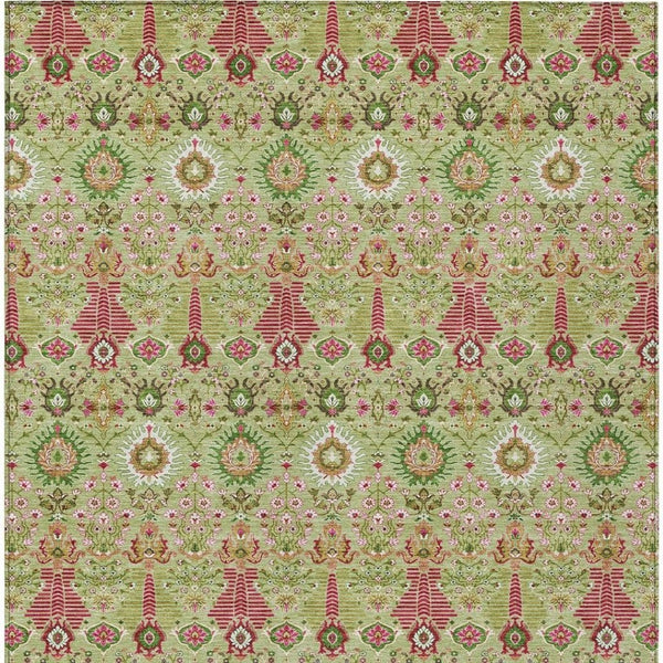 HomeRoots 5' Artichoke Green & Blush Floral Area Rug - Durable, Washable Indoor/Outdoor Accent for Any Space 640467