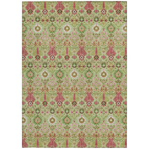 HomeRoots 5' Artichoke Green & Blush Floral Area Rug - Durable, Washable Indoor/Outdoor Accent for Any Space 640467