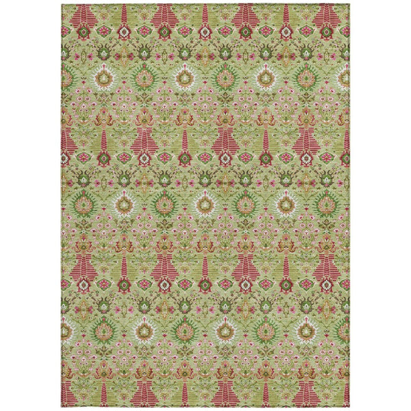 HomeRoots 5' Artichoke Green & Blush Floral Area Rug - Durable, Washable Indoor/Outdoor Accent for Any Space 640467