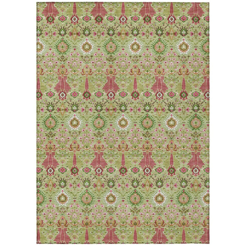 HomeRoots 5' Artichoke Green & Blush Floral Area Rug - Durable, Washable Indoor/Outdoor Accent for Any Space 640467