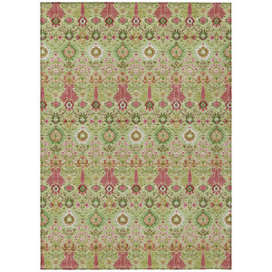 HomeRoots 5' Artichoke Green & Blush Floral Area Rug - Durable, Washable Indoor/Outdoor Accent for Any Space 640467