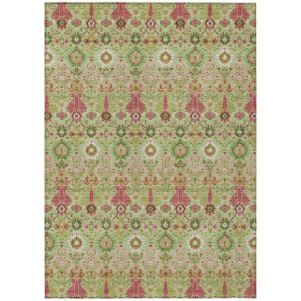 HomeRoots 5' Artichoke Green & Blush Floral Area Rug - Durable, Washable Indoor/Outdoor Accent for Any Space 640467
