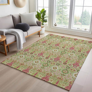 HomeRoots 5' Artichoke Green & Blush Floral Area Rug - Durable, Washable Indoor/Outdoor Accent for Any Space 640467