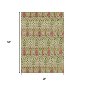 HomeRoots 8' X 10' Floral Area Rug in Artichoke Green & Blush - Washable, Durable, Indoor/Outdoor Charm! 640469