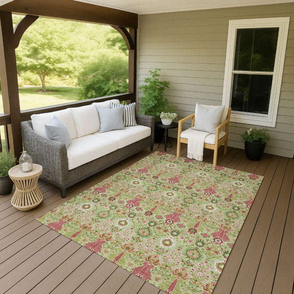 HomeRoots 9' Artichoke Green & Blush Floral Washable Indoor/Outdoor Area Rug – Durable, Elegant & Versatile! 640470