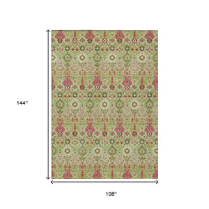 HomeRoots 9' Artichoke Green & Blush Floral Washable Indoor/Outdoor Area Rug – Durable, Elegant & Versatile! 640470