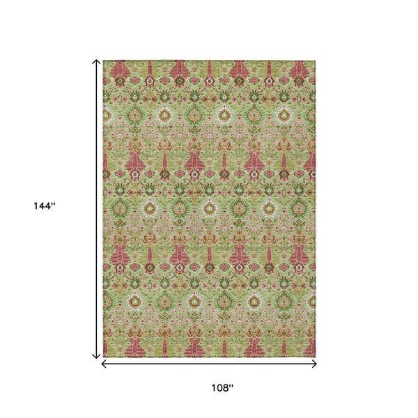 HomeRoots 9' Artichoke Green & Blush Floral Washable Indoor/Outdoor Area Rug – Durable, Elegant & Versatile! 640470