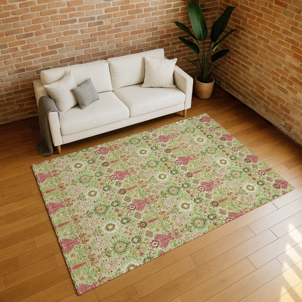 HomeRoots 9' Artichoke Green & Blush Floral Washable Indoor/Outdoor Area Rug – Durable, Elegant & Versatile! 640470