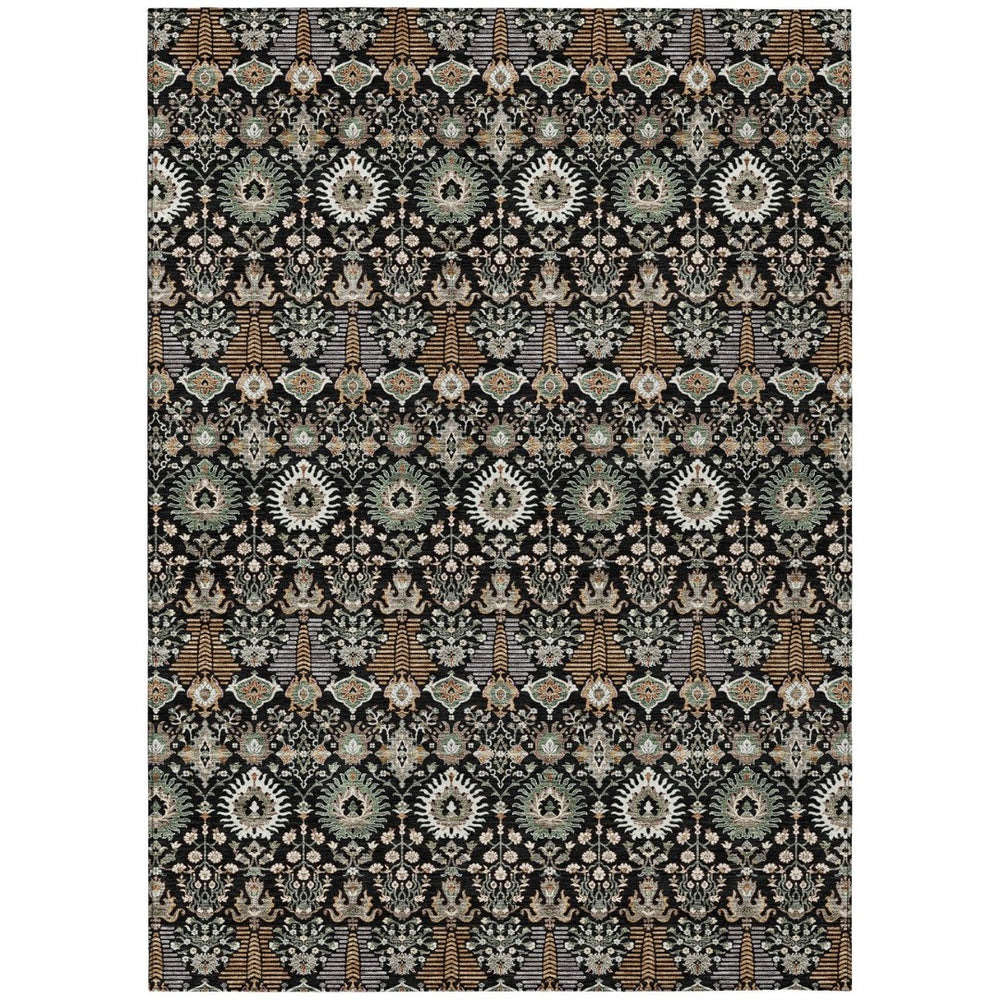 HomeRoots 5' X 8' Black And Ivory Floral Area Rug - Durable Washable Design for Indoor & Outdoor Elegance 640473