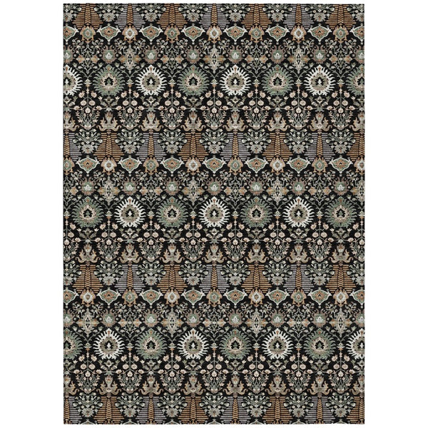 HomeRoots 5' X 8' Black And Ivory Floral Area Rug - Durable Washable Design for Indoor & Outdoor Elegance 640473