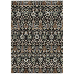 HomeRoots 5' X 8' Black And Ivory Floral Area Rug - Durable Washable Design for Indoor & Outdoor Elegance 640473