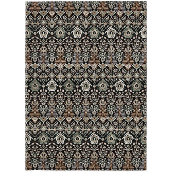 HomeRoots 5' X 8' Black And Ivory Floral Area Rug - Durable Washable Design for Indoor & Outdoor Elegance 640473