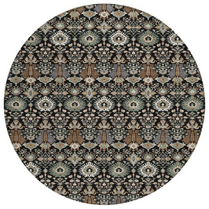 HomeRoots 8' Black And Ivory Round Floral Rug - Stylish, Washable Design for Indoor/Outdoor Living Spaces 640474