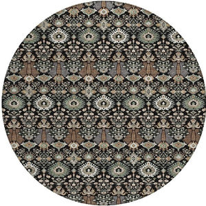 HomeRoots 8' Black And Ivory Round Floral Rug - Stylish, Washable Design for Indoor/Outdoor Living Spaces 640474