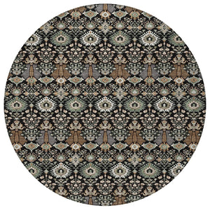 HomeRoots 8' Black And Ivory Round Floral Rug - Stylish, Washable Design for Indoor/Outdoor Living Spaces 640474
